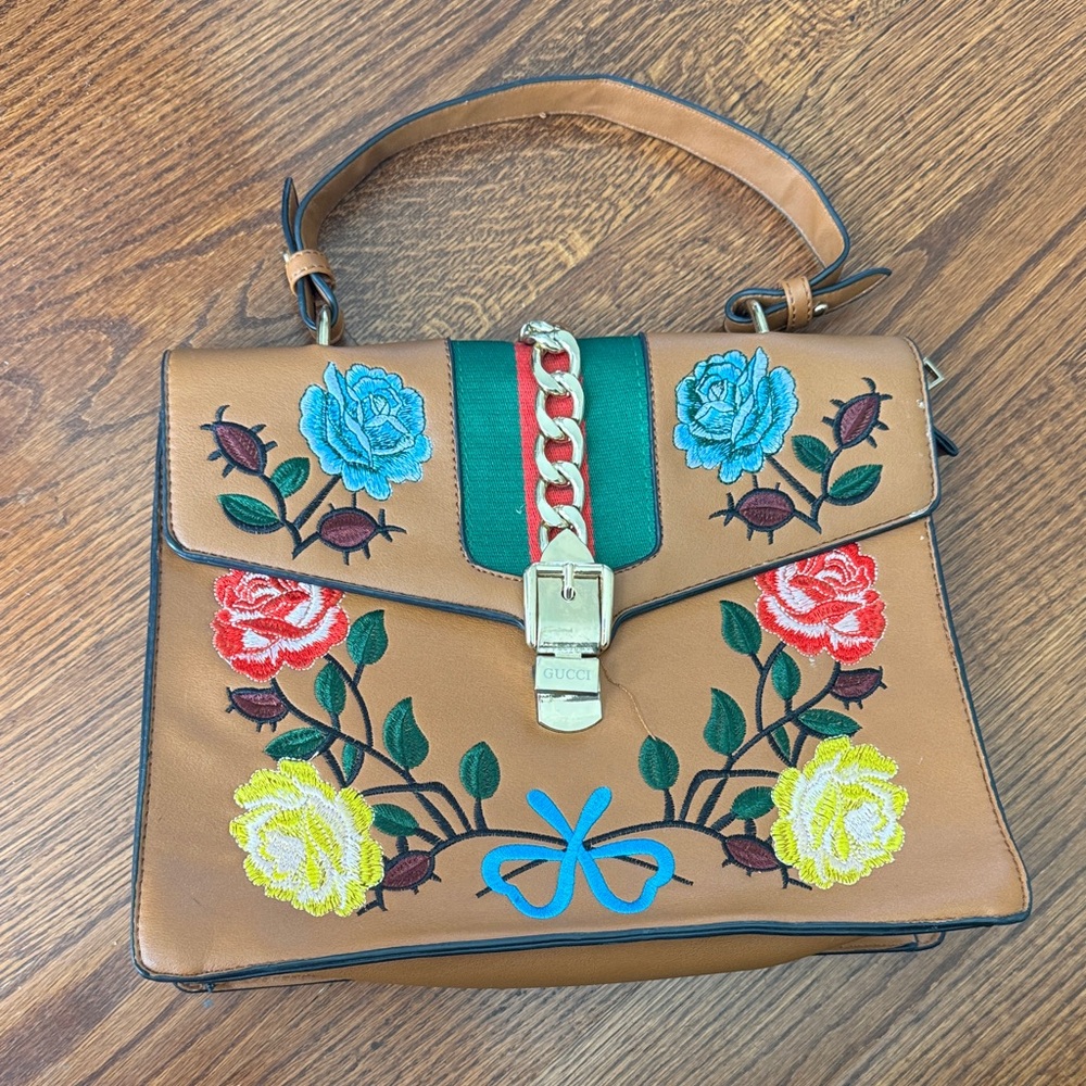 Fashion Tan Floral Embroidered Women's Bag